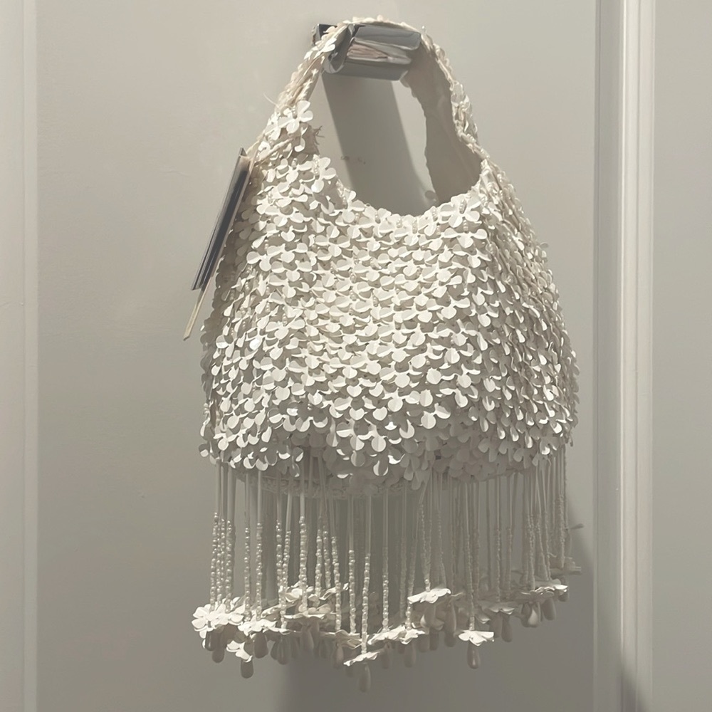 NWT White Viral Floral Sequin Beaded Bag